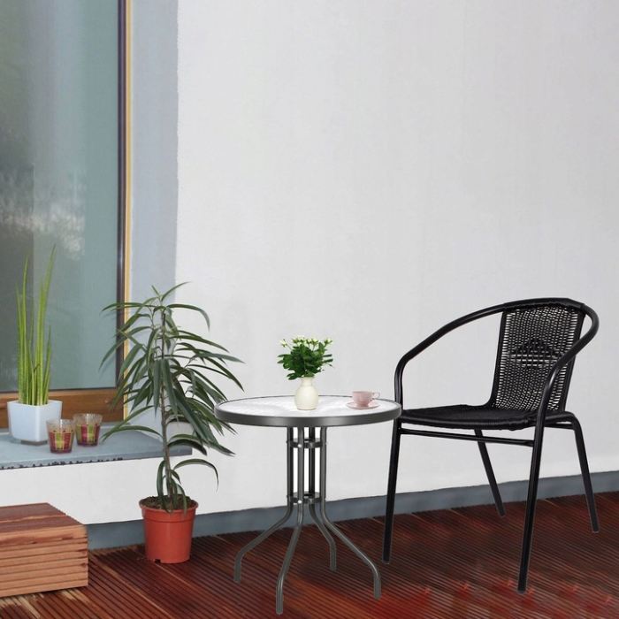 Masa pentru gradina sau balcon, cadru metalic, blat sticla, 60x70cm, negru [4]