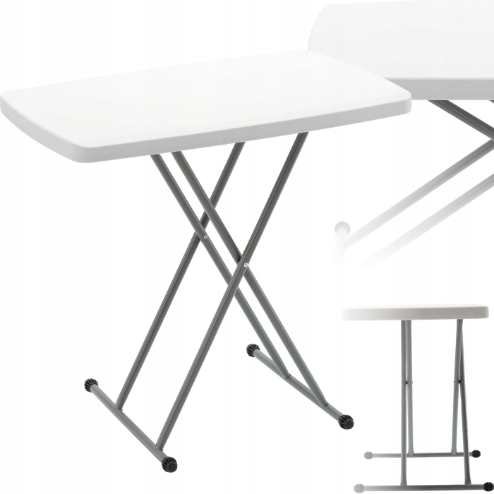 Masa pliabila 76x50 cm, inaltime reglabila 36-71 cm, pentru terasa, gradina sau camping, HDPE alb [5]
