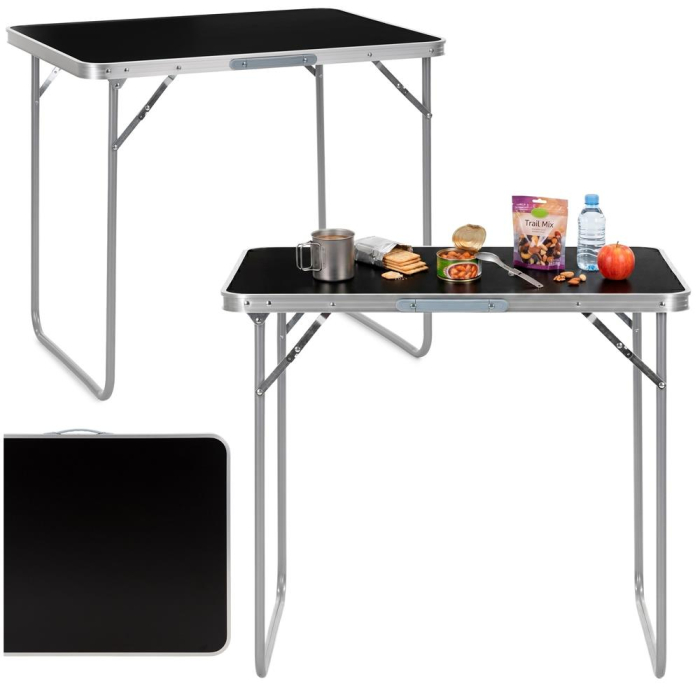 Masa pliabila camping cu maner transport, blat MDF si cadru aluminiu, 80x60x70 cm, argintiu si negru [5]