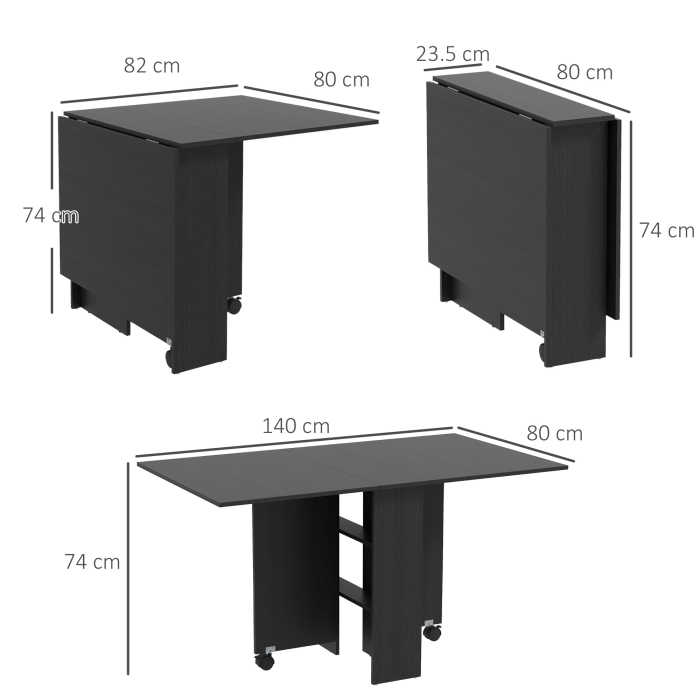  Masa pliabila compacta cu 2 extensii pentru 6 persoane, cu rafturi si roti, negru [3]