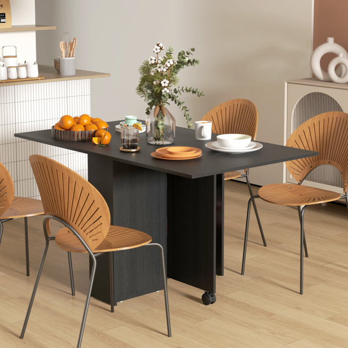  Masa pliabila compacta cu 2 extensii pentru 6 persoane, cu rafturi si roti, negru [2]