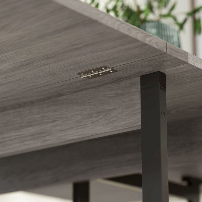  Masa Pliabila cu 2 Extensii pentru 4 Persoane cu 2 Rafturi Deschise, din Lemn si Metal, 133.4x80x75 cm, Gri [9]