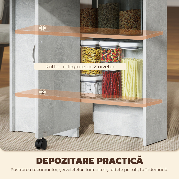  Masa Pliabila din Lemn pentru 4-6 Persoane cu Roti, 75x140x74cm, Gri [6]