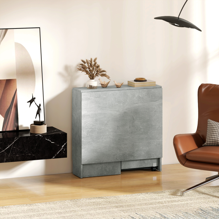  Masa Pliabila din Lemn pentru 4-6 Persoane cu Roti, 75x140x74cm, Gri [9]