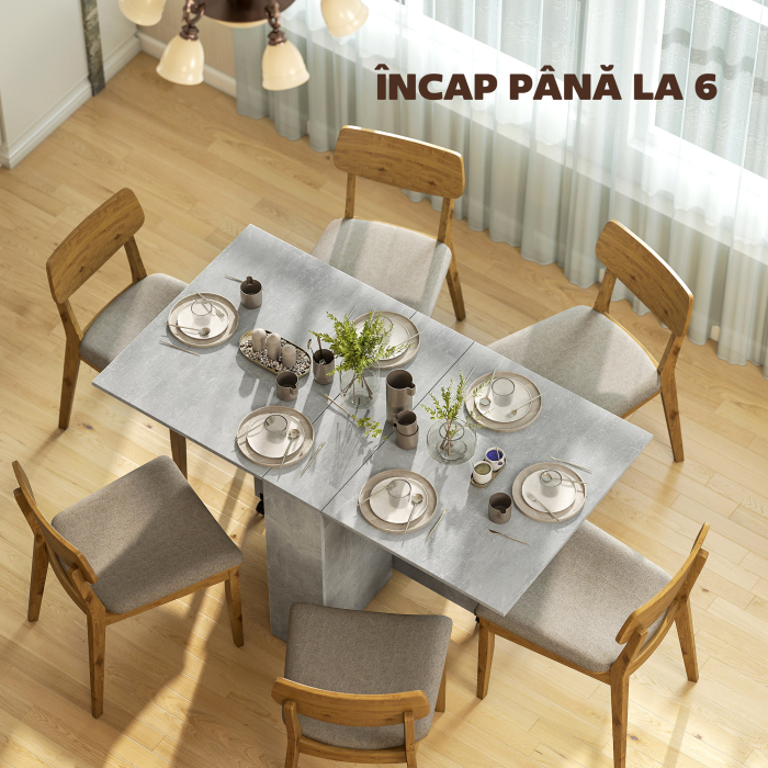  Masa Pliabila din Lemn pentru 4-6 Persoane cu Roti, 75x140x74cm, Gri [5]