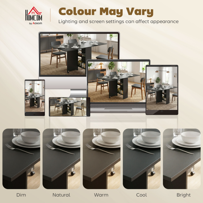  Masa Pliabila din Lemn pentru 4-6 Persoane cu Roti, 75x140x74cm, Neagra [8]