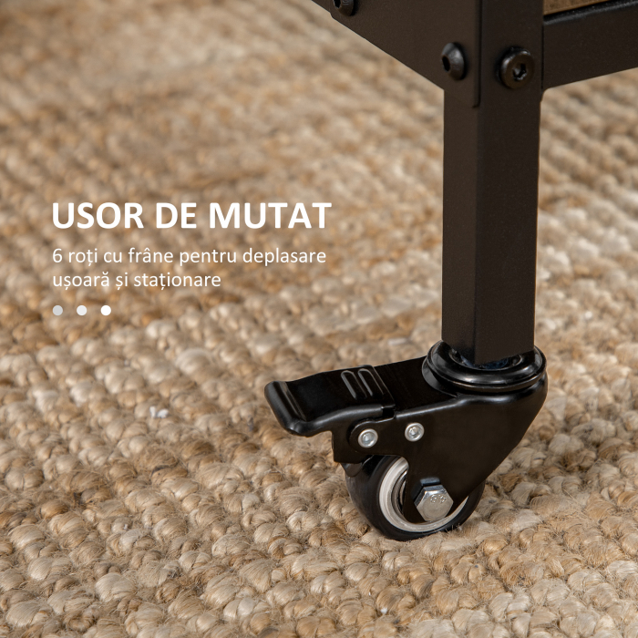  Masa Pliabila Industriala - Lemn & Metal cu 6 Roti si Raft [7]