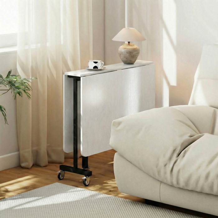  Masa pliabila pentru 4-6 persoane cu 2 extensii si roti cu frana, 120x80x73 cm, alb cu aspect de lemn [9]