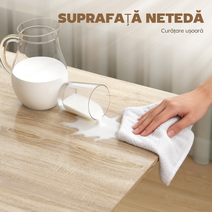  Masa Pliabila pentru 4-6 Persoane cu 2 Extensii si Roti cu Frana, 120x80x73 cm, Stejar [7]