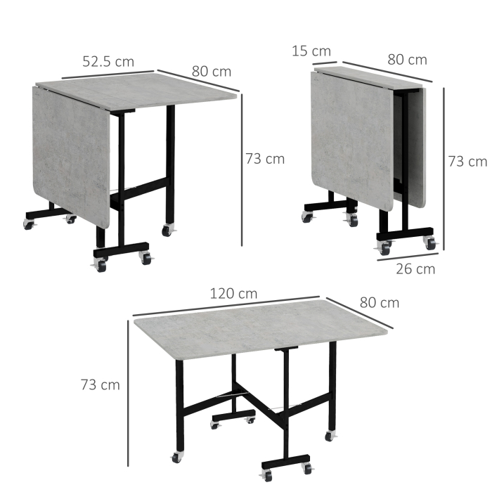  Masa Pliabila pentru 4-6 Persoane, Masa de Bucatarie Moderna cu Spatiu Economic si 6 Roti, 120x80x73 cm, Gri [3]