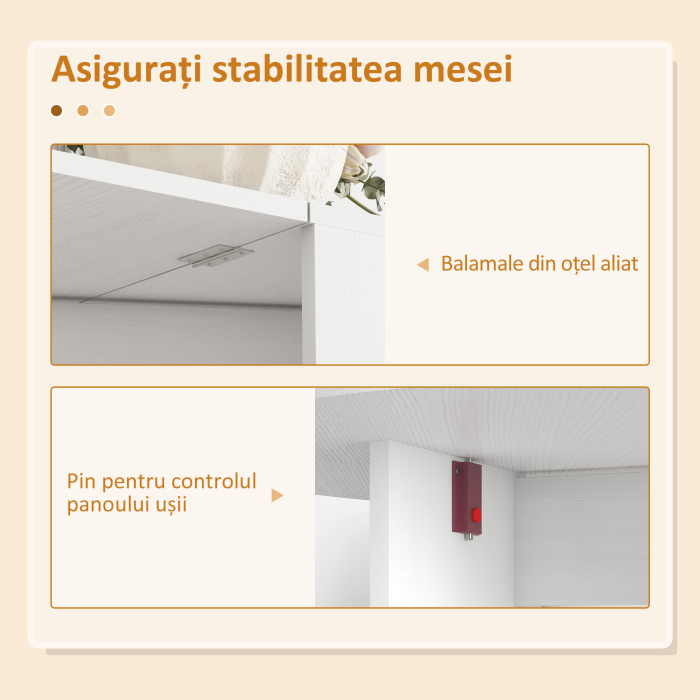  Masa Pliabila pentru 6 Persoane cu 2 Extensii Ovale din Lemn, 163x80x75 cm, Alb [7]