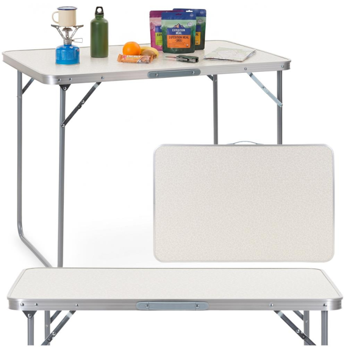 Masa pliabila pentru camping, cu maner transport, blat MDF si cadru aluminiu, 90x60x70 cm, gri [3]