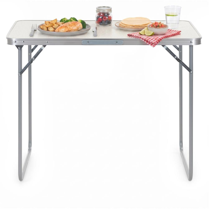Masa pliabila pentru camping, cu maner transport, blat MDF si cadru aluminiu, 90x60x70 cm, gri [7]