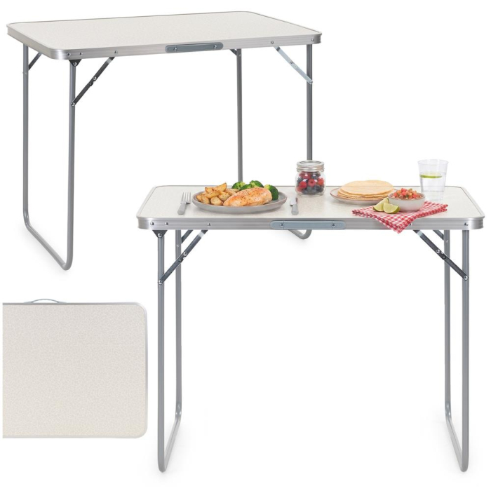 Masa pliabila pentru camping, cu maner transport, blat MDF si cadru aluminiu, 90x60x70 cm, gri [5]