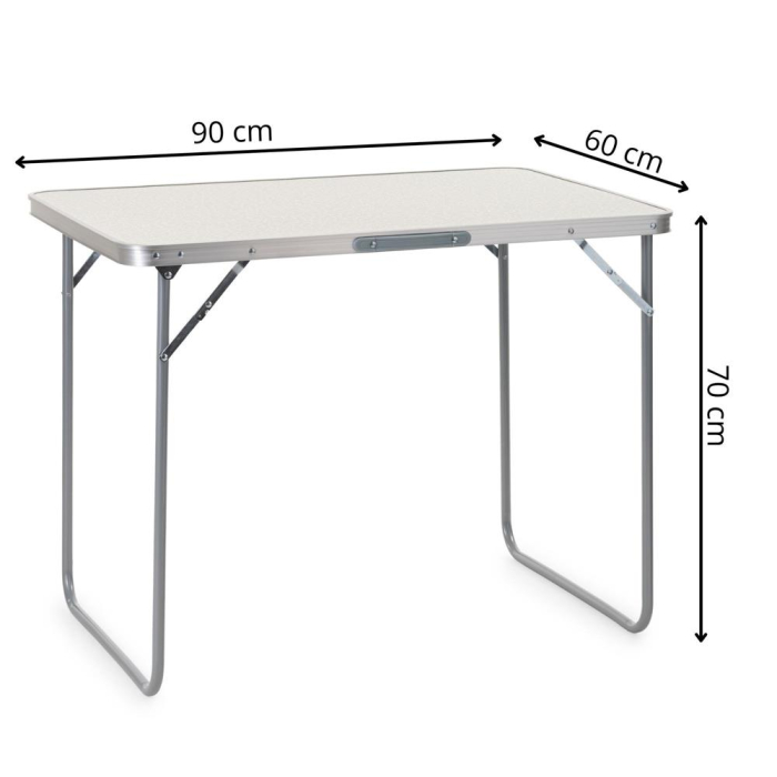 Masa pliabila pentru camping, cu maner transport, blat MDF si cadru aluminiu, 90x60x70 cm, gri [20]