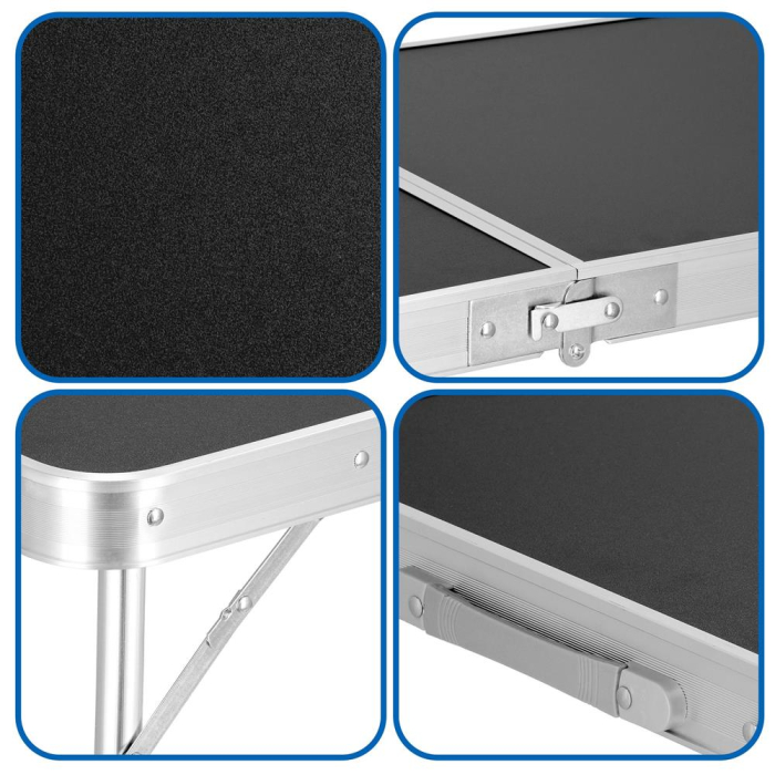 Masa pliabila pentru camping cu organizator suspendat, inaltime reglabila, aluminiu si MDF, 120x47x71 cm, negru si argintiu [12]