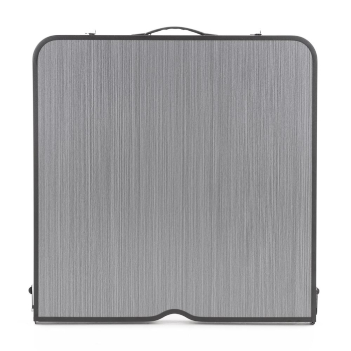 Masa pliabila pentru camping cu suport umbrela, reglabila pe inaltime, aluminiu si MDF, 120x60x71 cm, negru si gri [8]