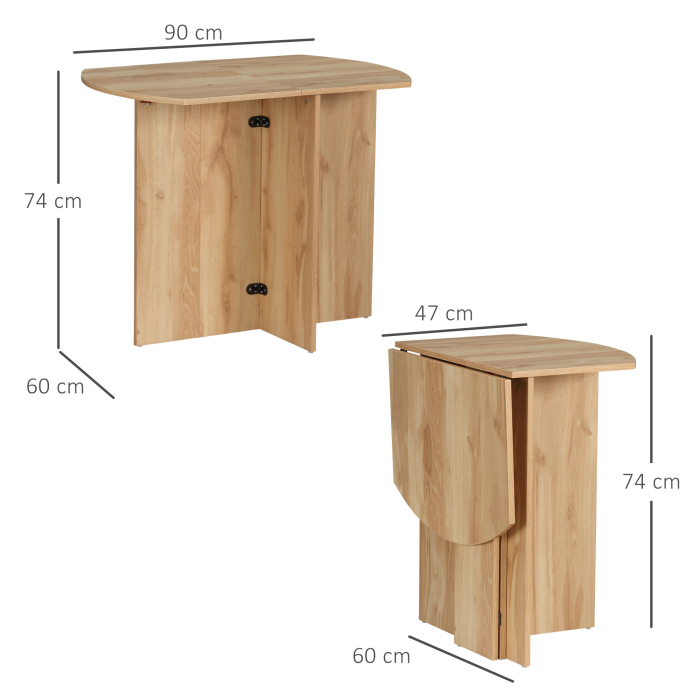  Masa pliabila pentru economisirea spatiului, masa de bucatarie si sufragerie din lemn 90x60x74cm, stejar [3]