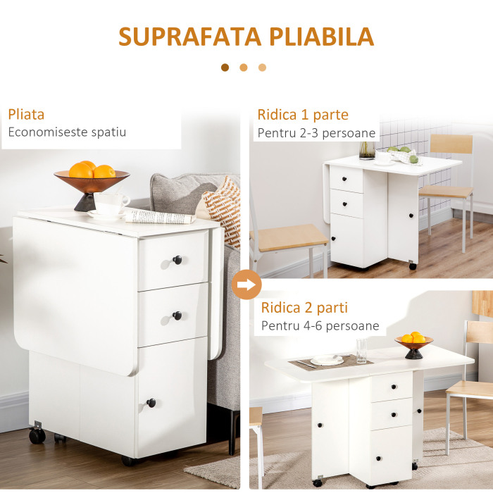  Masa pliabila pentru maximum 6 persoane, cu 2 sertare, dulap si raft, din PAL, 120x60x76.5 cm, alb [5]