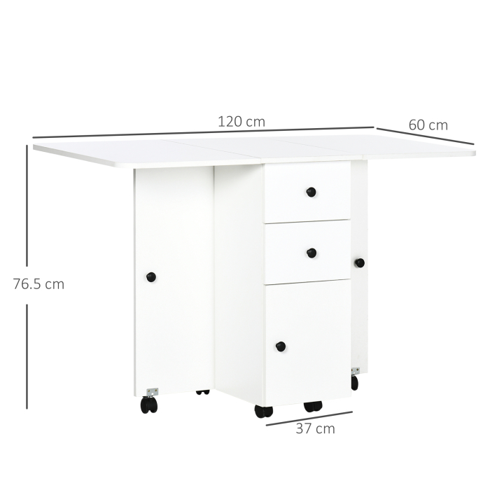  Masa pliabila pentru maximum 6 persoane, cu 2 sertare, dulap si raft, din PAL, 120x60x76.5 cm, alb [3]