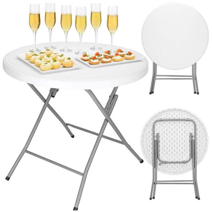 Masa pliabila rotunda pentru gradina sau catering 75x80 cm, HDPE si metal, alb [6]