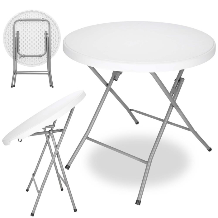 Masa pliabila rotunda pentru gradina sau catering 75x80 cm, HDPE si metal, alb [5]