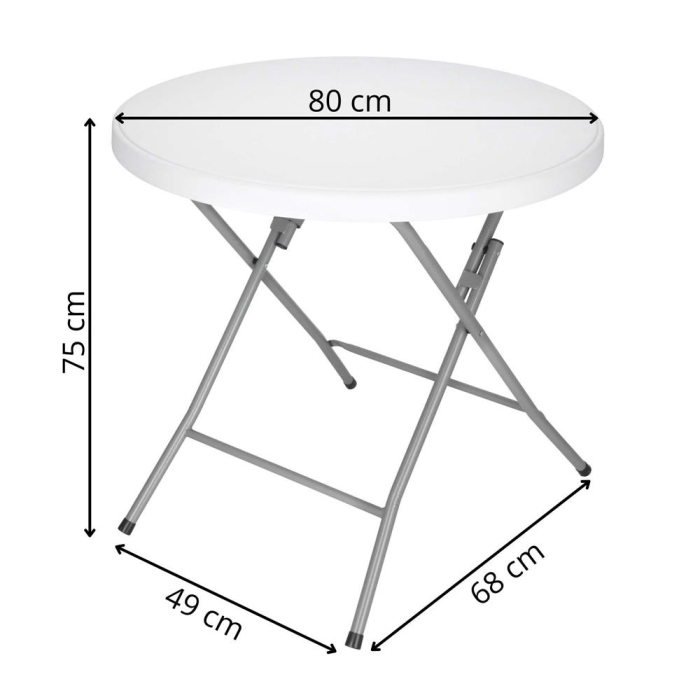 Masa pliabila rotunda pentru gradina sau catering 75x80 cm, HDPE si metal, alb [22]