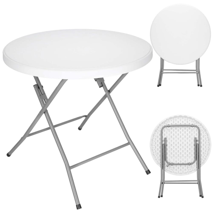 Masa pliabila rotunda pentru gradina sau catering 75x80 cm, HDPE si metal, alb [7]