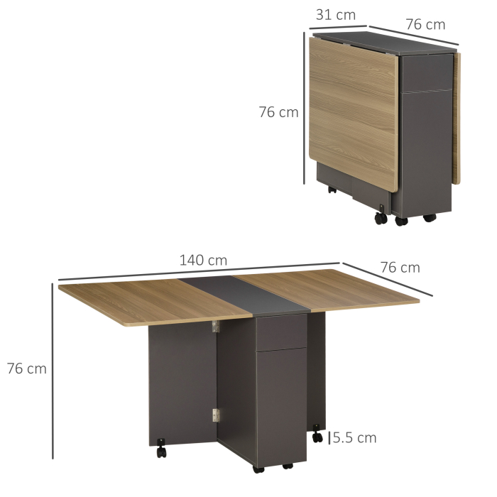  Masa Pliabila Sufragerie - 140×76×76 cm, Cu Dulap, Sertare & Roti [3]