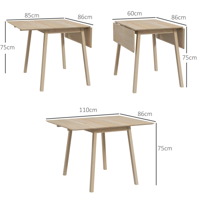  Masa Plianta cu Economie de Spatiu cu 2 Clapete, Masa pentru 2-4 Persoane din Lemn de Pin, 110x86x75 cm, Lemn Natural [3]