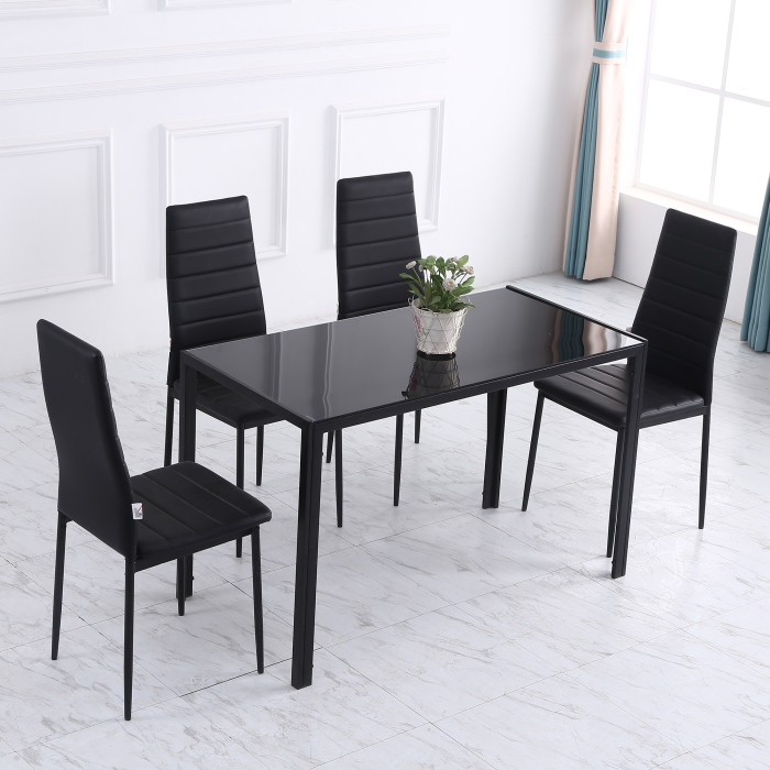  Masa Rectangulara pentru 4 Persoane din Metal si Sticla Calita, 120x60x75 cm, Negru [7]