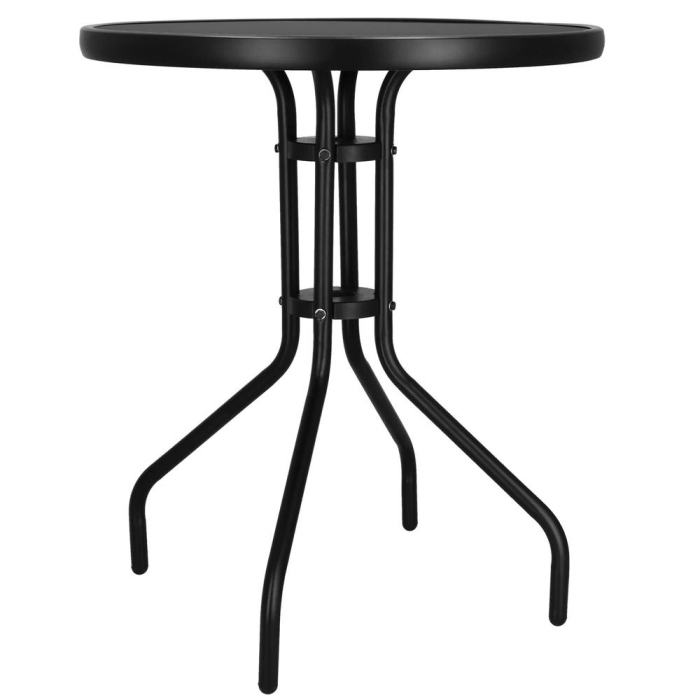 Masa rotunda pentru gradina sau balcon, blat din sticla securizata fumurie, 60 x 70 cm, negru [23]