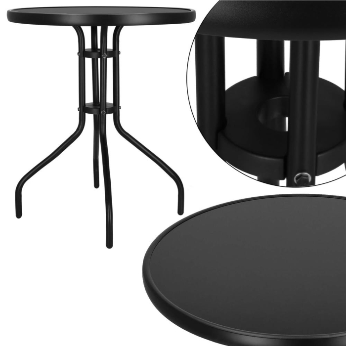 Masa rotunda pentru gradina sau balcon, blat din sticla securizata fumurie, 60 x 70 cm, negru [4]