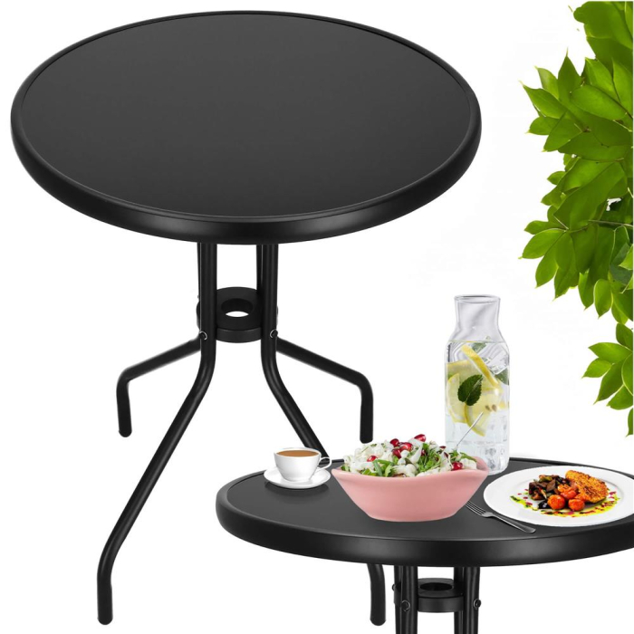 Masa rotunda pentru gradina sau balcon, blat din sticla securizata fumurie, 60 x 70 cm, negru [11]