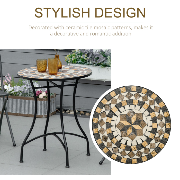  Masa Rotunda Stil Bistro de 60 cm cu Mozaic pentru Gradina, Veranda, Exterior, Balcon, Gri [7]