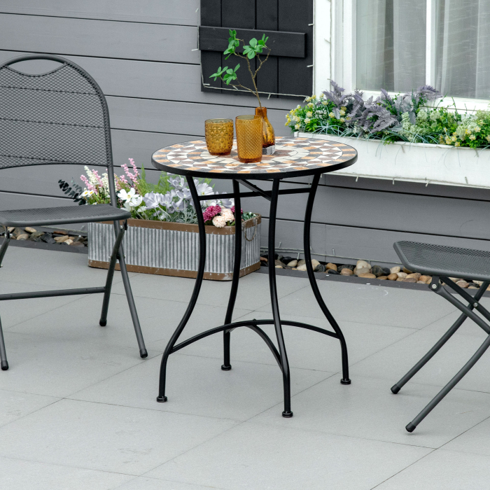  Masa Rotunda Stil Bistro de 60 cm cu Mozaic pentru Gradina, Veranda, Exterior, Balcon, Gri [2]