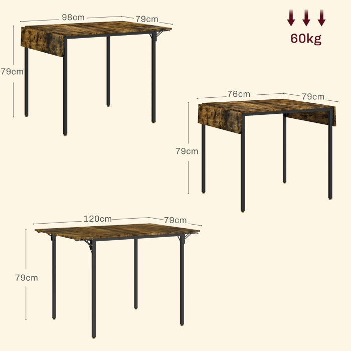  Masa Stil Industrial 120×79×79 cm - Pliabila cu Laturi Extensibile [3]