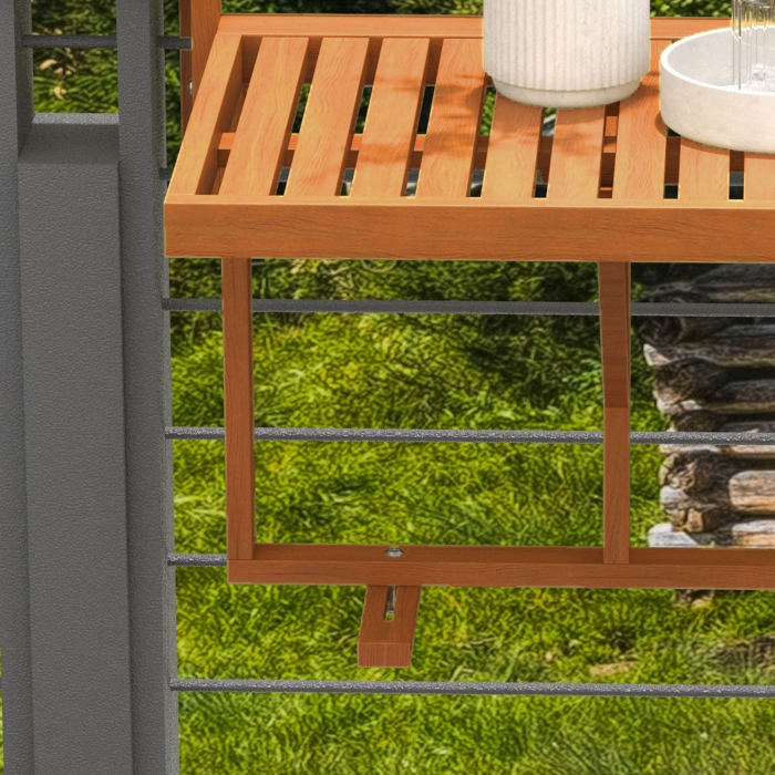  Masa Suspendata de Exterior, Masa Reglabila pentru Balustrada, Blat Suport cu Montare pe Perete, 68x65x40,5-55 cm, Tec [7]