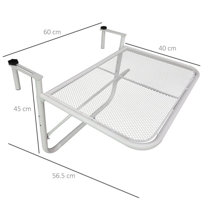  Masa suspendata pentru balustrada, reglare pe 3 niveluri, dreptunghiulara, din metal, 60x40x40/45/50cm alb [3]