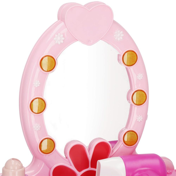 Masa toaleta pentru copii, cu taburet, 19 accesorii joaca, din plastic, 37x20x60 cm, roz [5]