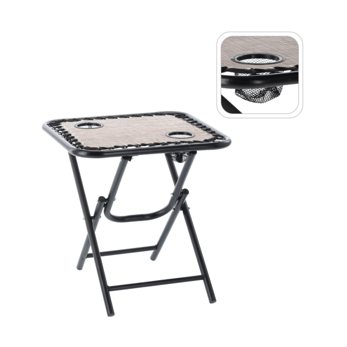 Masa turistica pliabila pentru camping, cu suport pahare, 50x50x50 cm, maro [5]