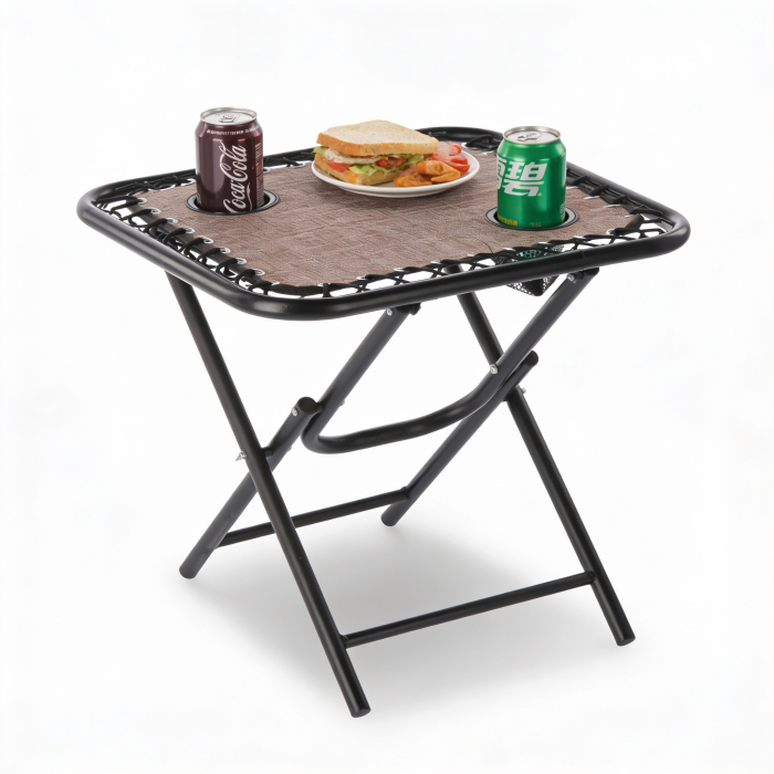 Masa turistica pliabila pentru camping, cu suport pahare, 50x50x50 cm, maro [6]