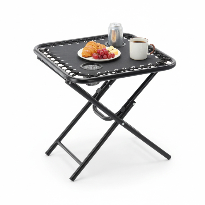 Masa turistica pliabila camping 2 suporturi pahare metalica, 50x50x50 cm, compacta, negru [5]