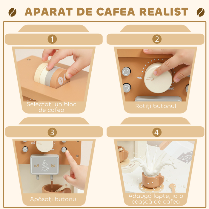  Masina de Cafea pentru Copii din Lemn, Jucarie pentru Joaca de Rol, Bucatarie, Cadou pentru Fete si Baieti 3+ [4]