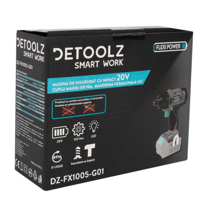 Masina de insurubat cu impact 20V, cuplu maxim 150 Nm, mandrina hexagonala 1/4" [9]