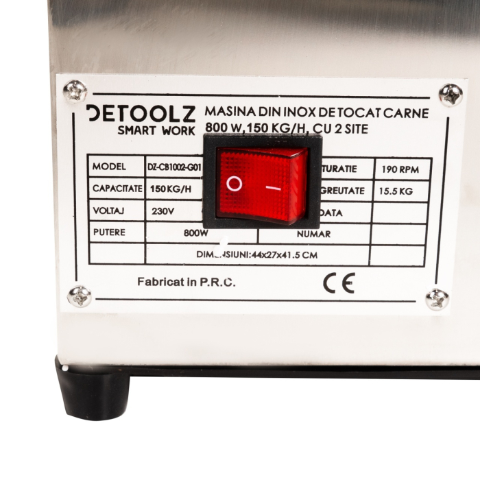 Masina Tocat Carne Detoolz DZ-CB1002-G01, 800W, 150 Kg/h Inox Cu 2 Site [4]