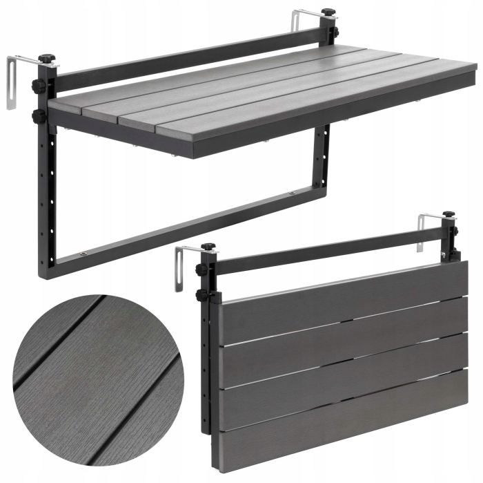 Masuta balcon suspendata cu prindere pe balustrada, 80x37 cm, pliabila, reglabila pe inaltime, negru [4]