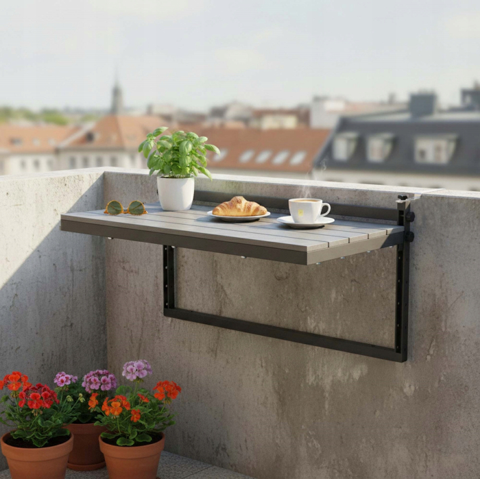 Masuta balcon suspendata cu prindere pe balustrada, 80x37 cm, pliabila, reglabila pe inaltime, negru [2]