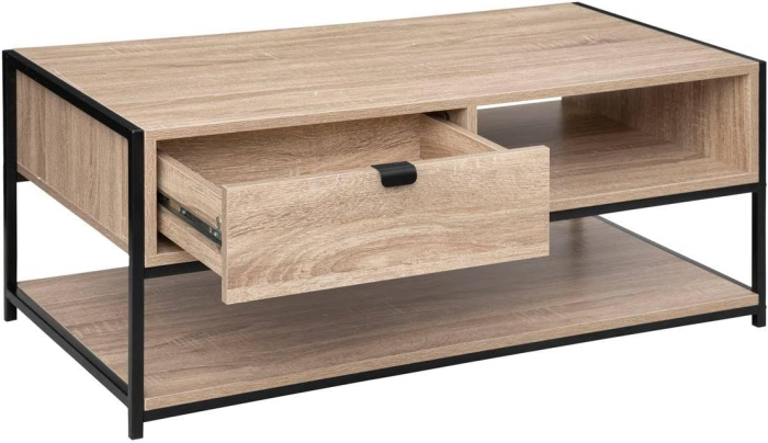 Masuta cafea 5Five Aliaj cu design rectangular, finisaj stejar, 100x40x50 cm, bej [5]