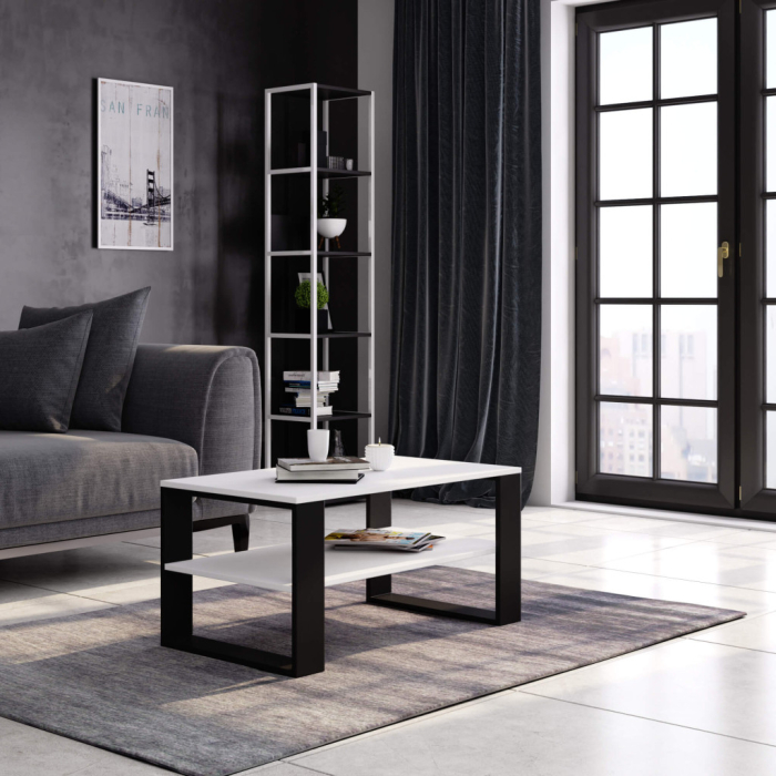 Masuta cafea ALEX cu raft inferior, PAL laminat, 92x53x45 cm, alb si negru [4]